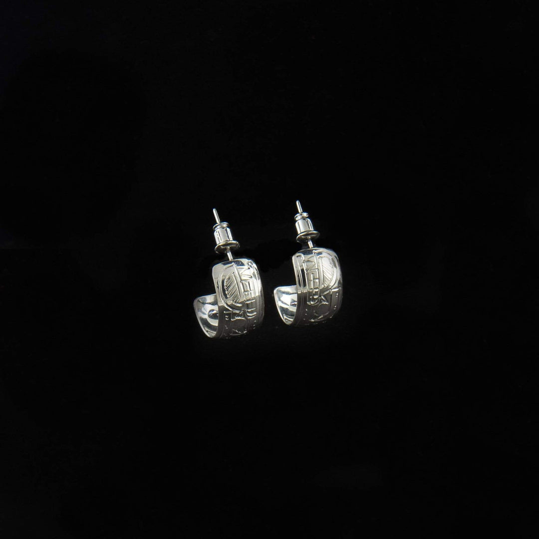Canadian First Nations, Hand Carved Sterling Silver 3/8" Bear Hoop Earrings, Indigenous Native Jewellery, Coast Salish