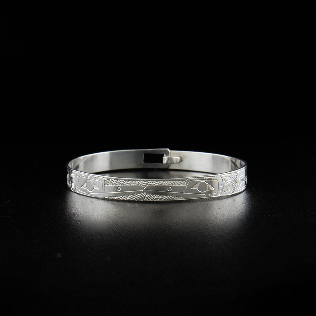 Northwest Coast First Nations, Hand Carved Sterling Silver 5/16" Double Hummingbird Clasp Bracelet, Indigenous Jewellery, Coast Salish
