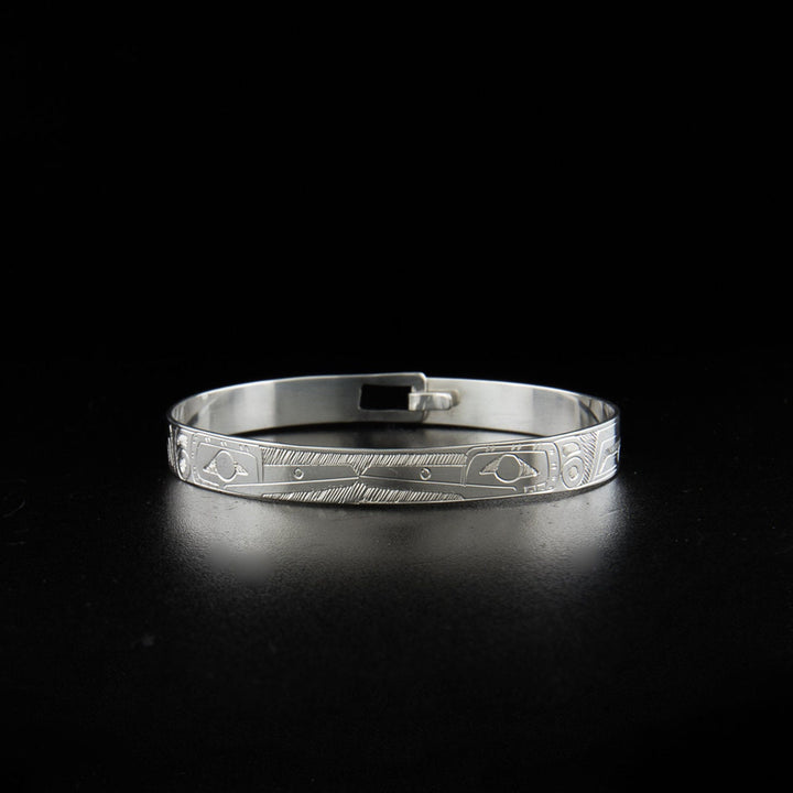 Northwest Coast First Nations, Hand Carved Sterling Silver 5/16" Double Hummingbird Clasp Bracelet, Indigenous Jewellery, Coast Salish