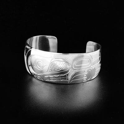 Northwest Coast First Nations, Hand Carved Sterling Silver 1" Cougar Bracelet, Indigenous Jewellery